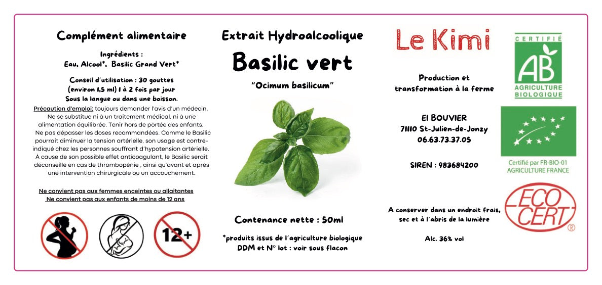 Extrait Hydroalcoolique de Basilic Vert Bio*