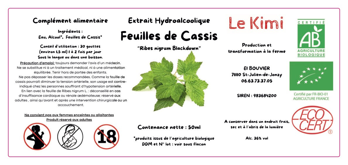 Extrait Hydroalcoolique de Feuilles de Cassis Bio*