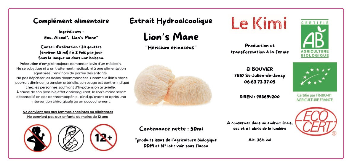 Extrait Hydroalcoolique de Lion's Mane Bio*