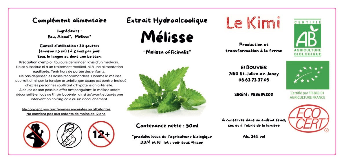 Extrait Hydroalcoolique de Mélisse Bio*