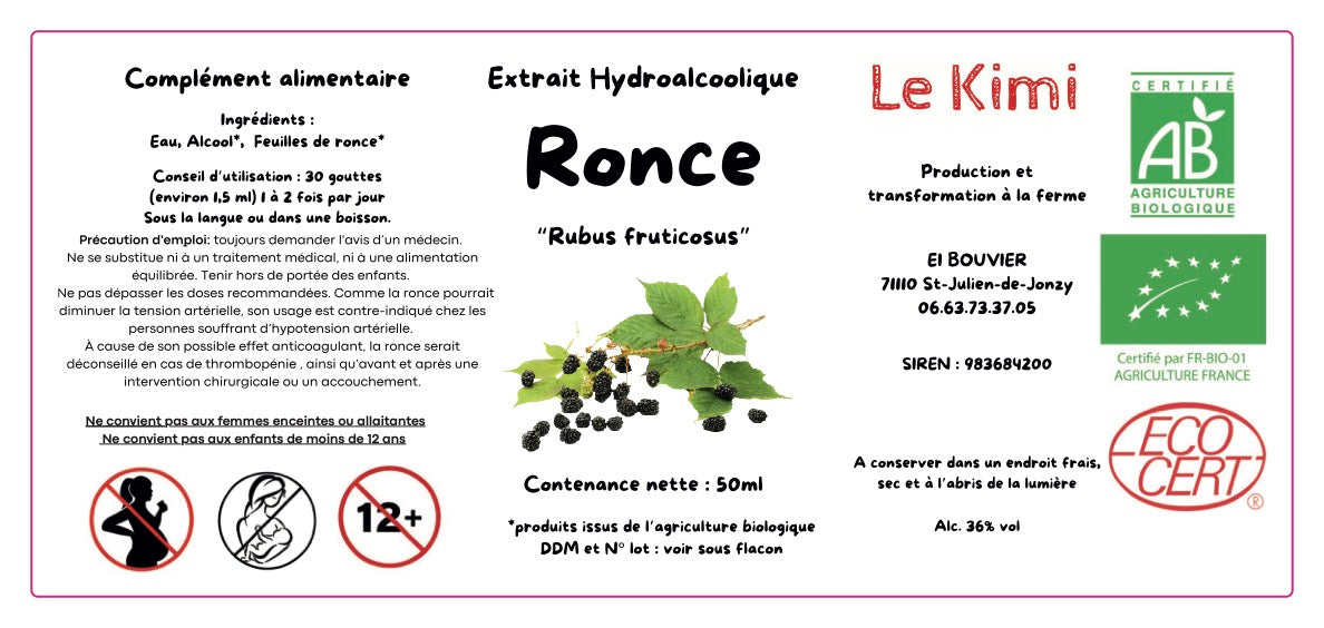 Extrait Hydroalcoolique de Feuilles de Ronce Bio*
